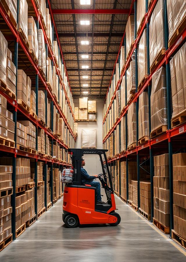 Pallets com caixas de papelão em centro de distribuição