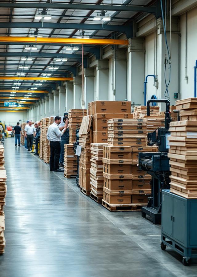 Caixas de papelão em ambiente industrial